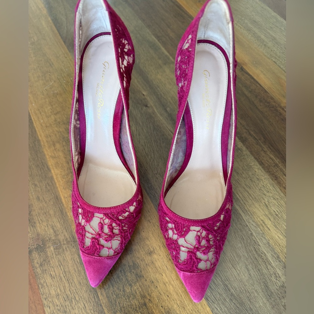 Gianvito Rossi Magenta Lace Heels - Picture 5 of 9